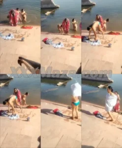 Topless Indian Bhabhi Group Bathing in Pond